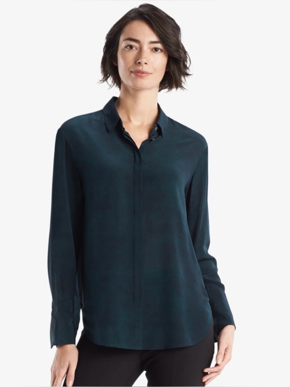 MM Lafleur Silk Long-Sleeve Blouse Brushstroke Green. Women's XL